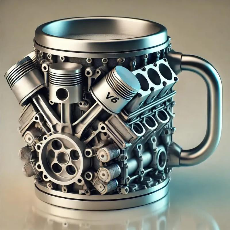 Engine-Themed Coffee Mug, a Retro-Styled, Realistic V8 Engine Stainless Steel Mug, a Personalized Double-Walled Insulated Car Mug with a Handle, the Perfect Gift for Father'S Day, Christmas, Husbands, Mechanics, and Car Enthusiasts.